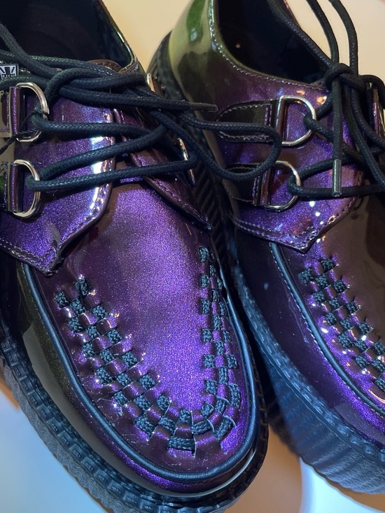 T.U.K Shoes - T.U.K Iridescent Purple Lace-Up Creeper Oxfords